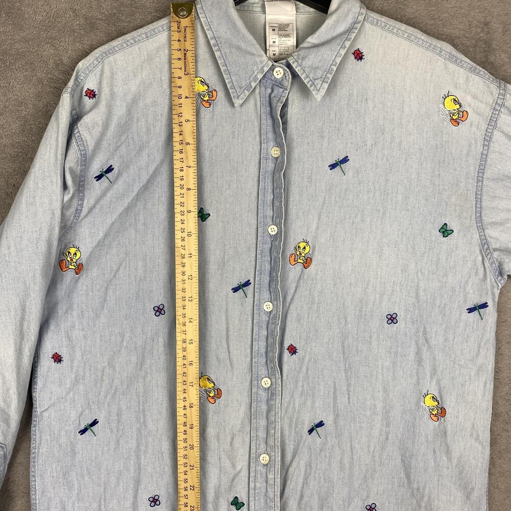 Vintage Tweety Bird Shirt Mens Medium Blue Denim Warner Bros Studio Store 90s - Picture 14 of 16